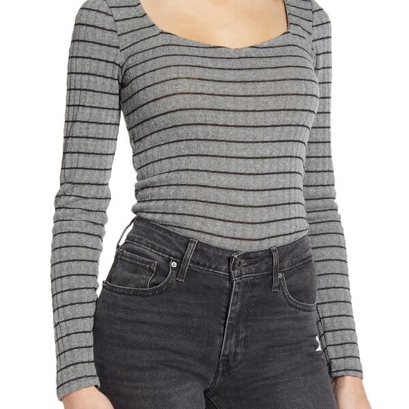 Project Social T Kimora Sweetheart Knit Top Gray with Black Stripes - Picture 5 of 12